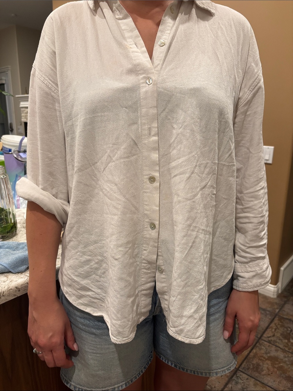 Ellen Tracy Light Cream Button-Down Relaxed Shirt